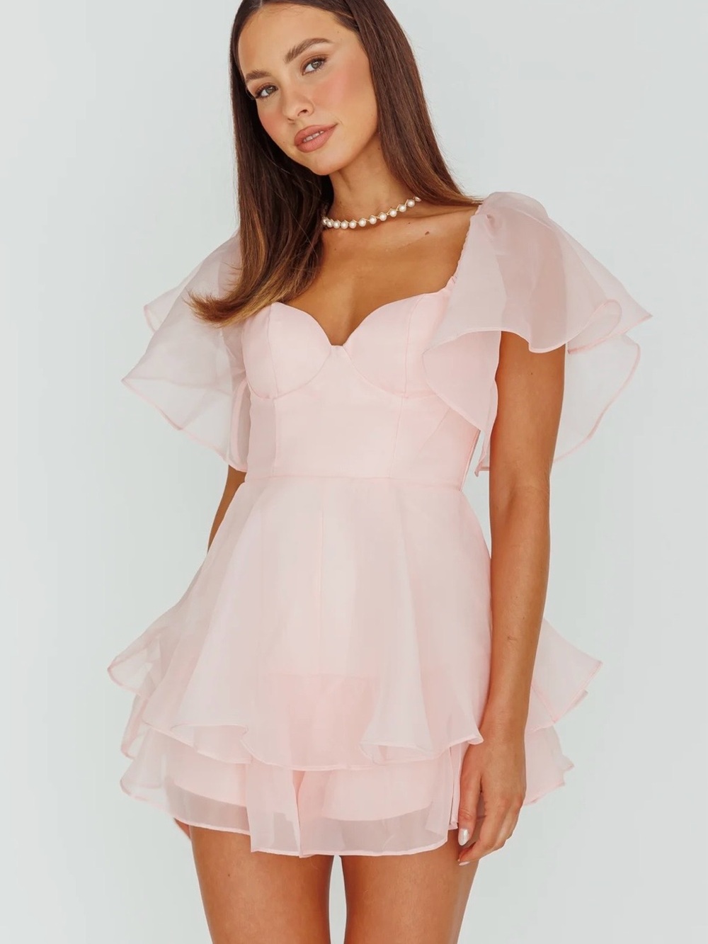 Aphrodite Angel Sleeve Layered Romper Pink